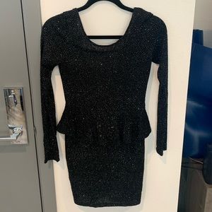 Nastygal Black Glitter Peplum Bodycon Dress
